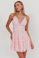 Laney Low Back Cami Strap Dress Lace Pink