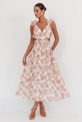 Madara Lace-Up Back Maxi Dress Floral Peach