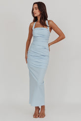 Scout Halterneck Ruched Maxi Dress Blue