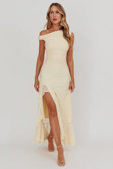 Moonlit Magic Asymmetric Neckline Maxi Dress Light Yellow
