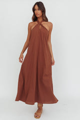 Cheer Twist Halterneck Maxi Dress Chocolate