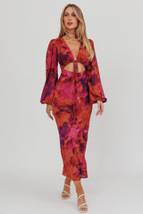Aurora Dreams Cut-Out Waist Midi Dress Dark Rose