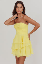 Veda Strapless Ruffle Mini Dress Lemon